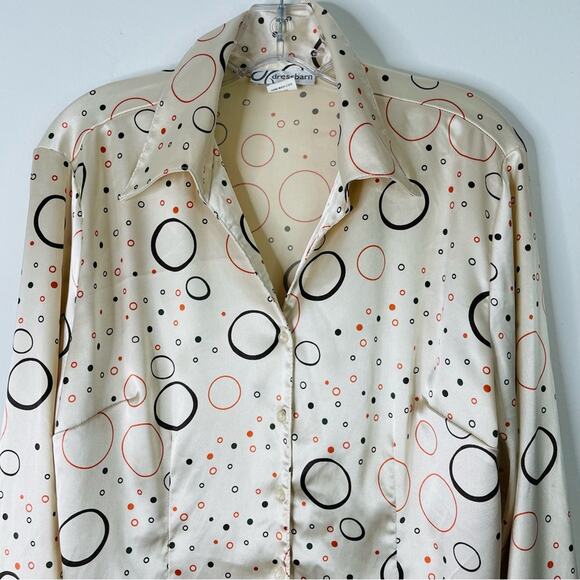 Vintage cream brown black orange satin retro 70s button front top medium - Picture 2 of 7